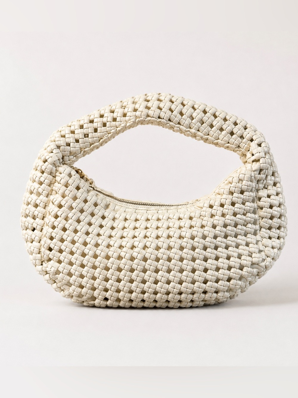 Antik Kraft Woven Crescent Shoulder Bag in Ivory